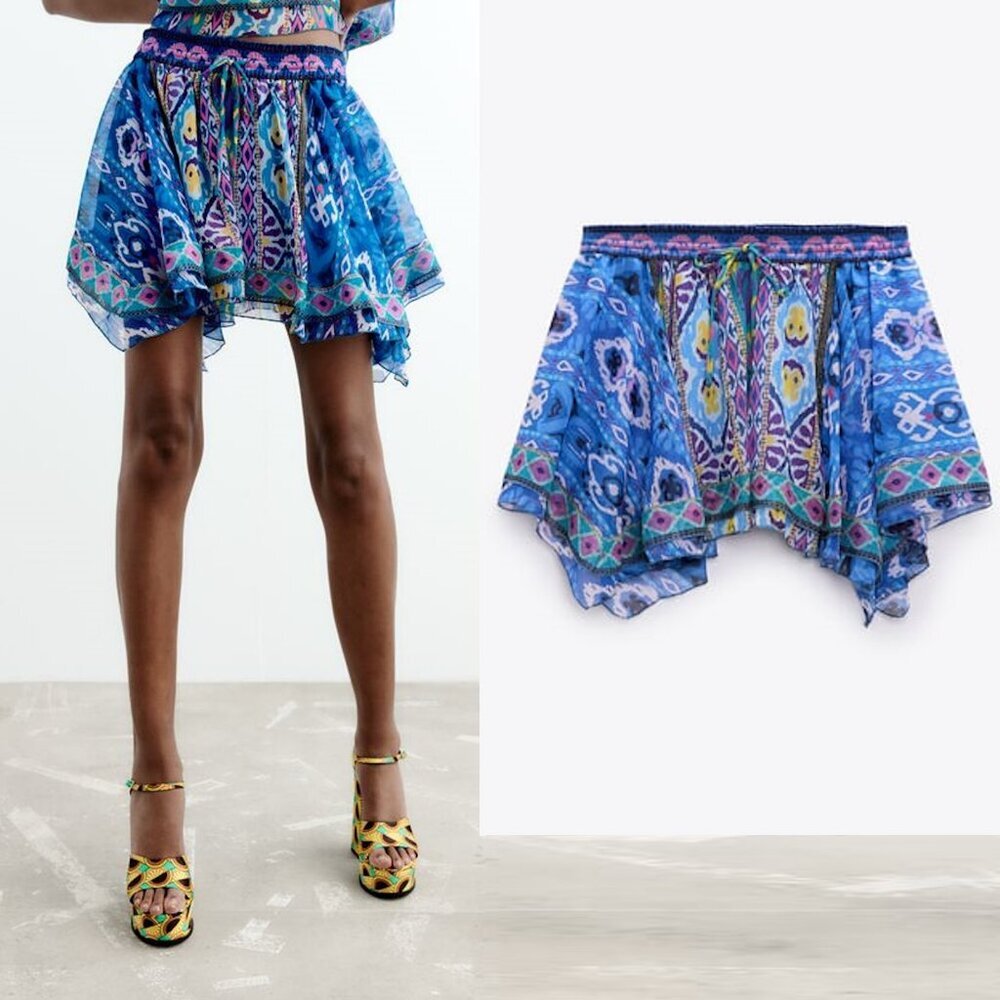 Nwt New Zara Printed Mini Skirt Size S